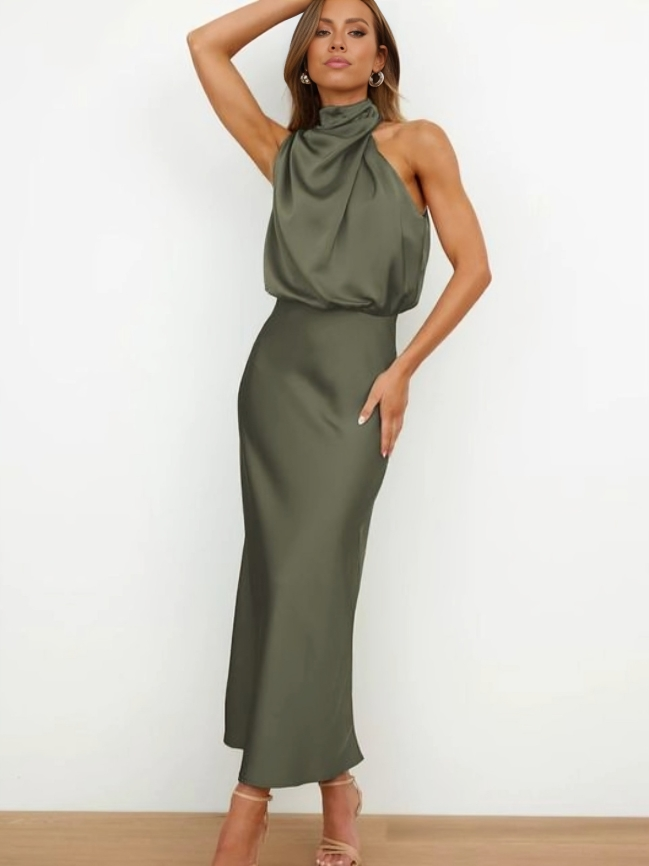 Duttini | Elegant Halter Evening Dress with Graceful Drape