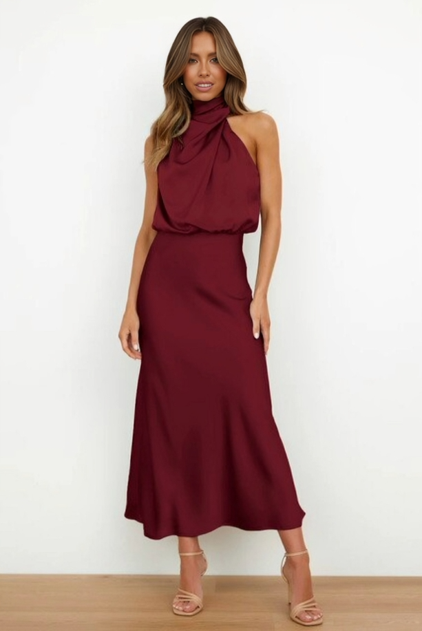 Duttini | Elegant Halter Evening Dress with Graceful Drape