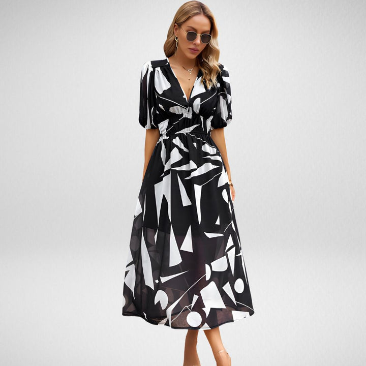 Duttini | Sophisticated V Neck Flowy Elegant Dress