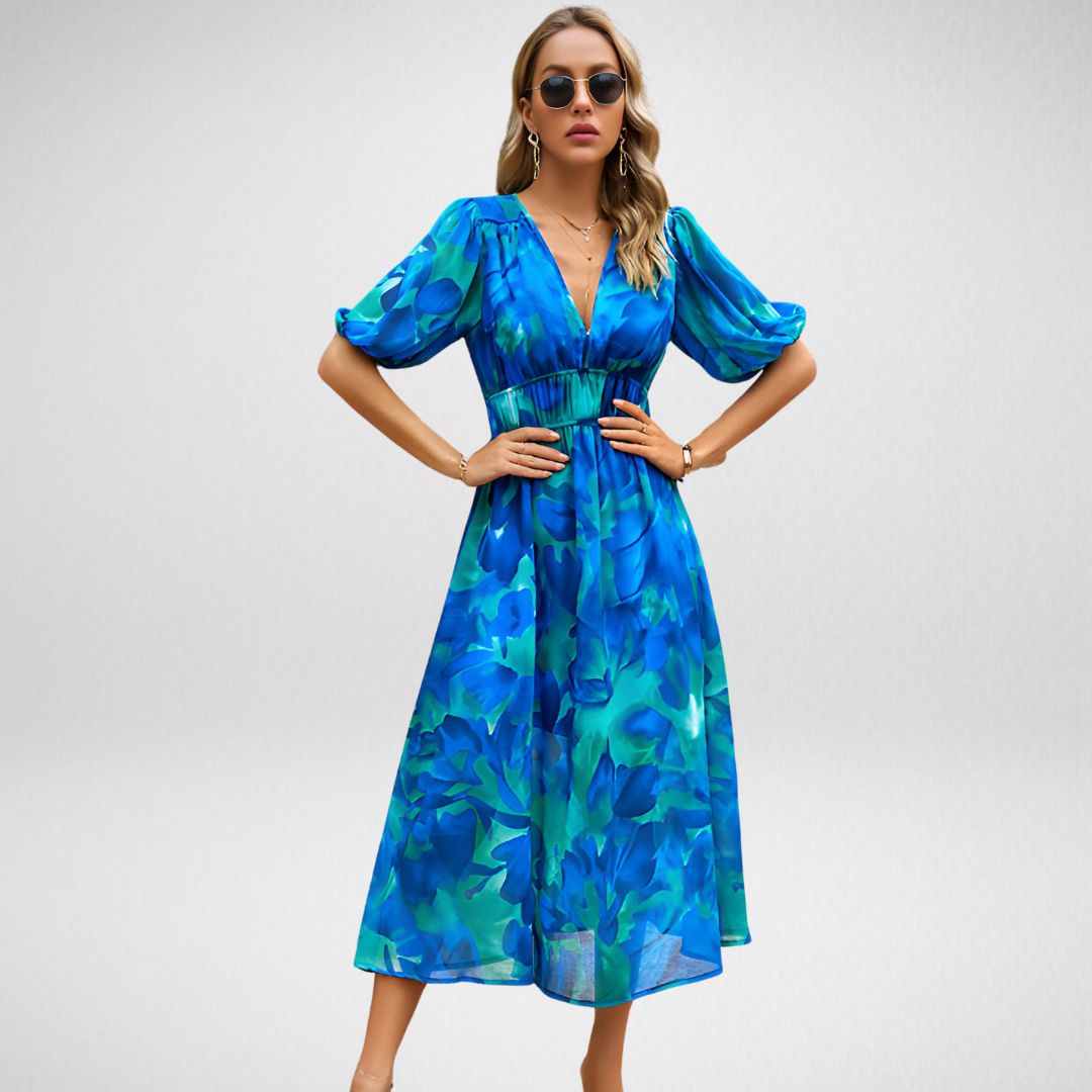 Duttini | Sophisticated V Neck Flowy Elegant Dress
