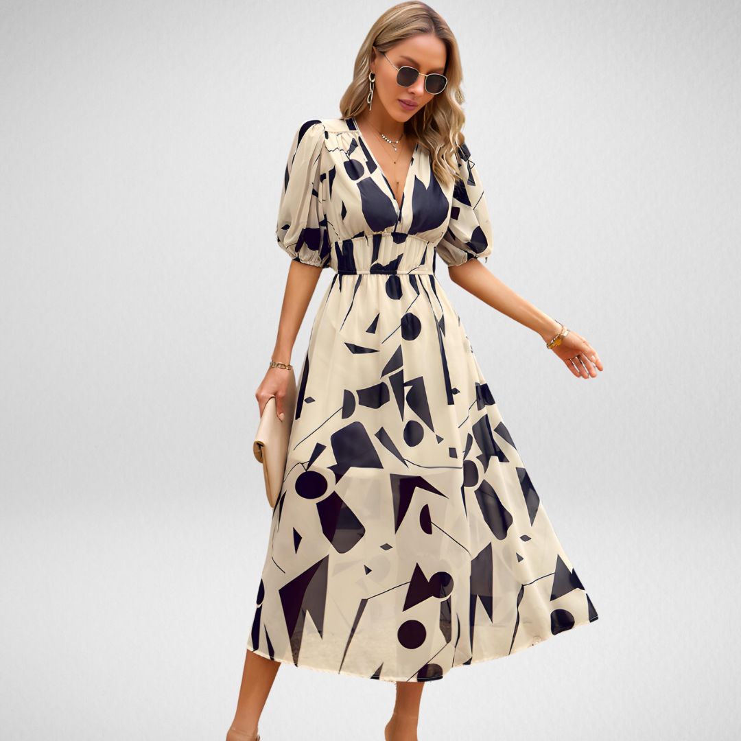Duttini | Sophisticated V Neck Flowy Elegant Dress