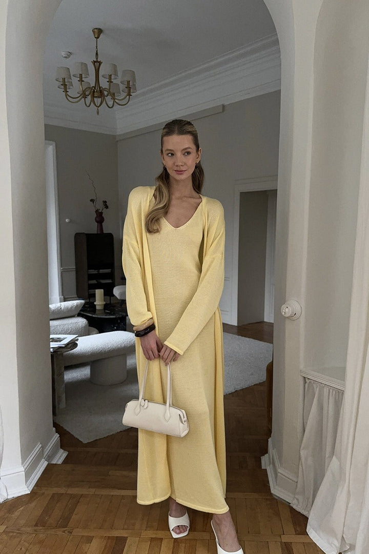 Duttini | Soft Knit Cutout Tank Dress and Long Sleeve Cardigan Set