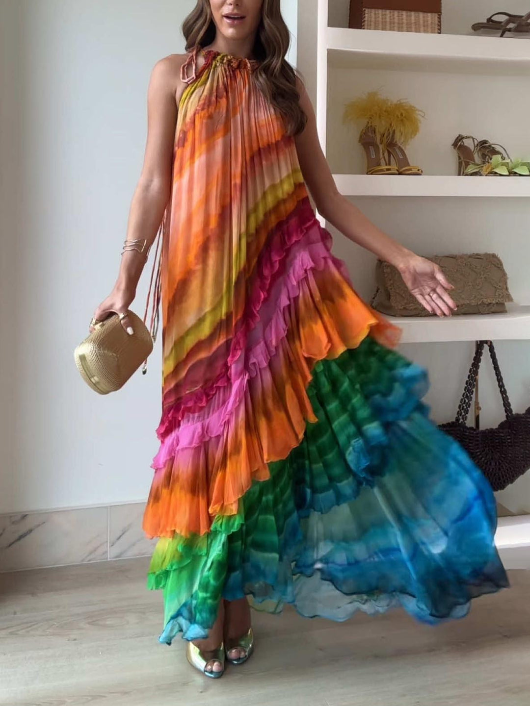 Duttini | Unique Colorful Print Ruffle Dress