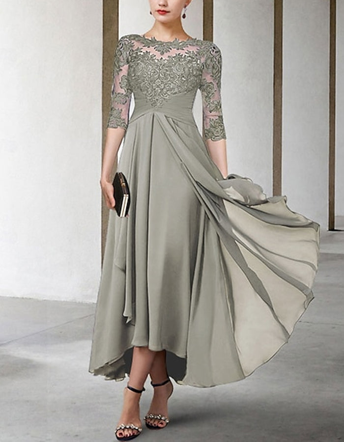 Duttini | Chiffon A-Line Three-Quarter Sleeve Dress