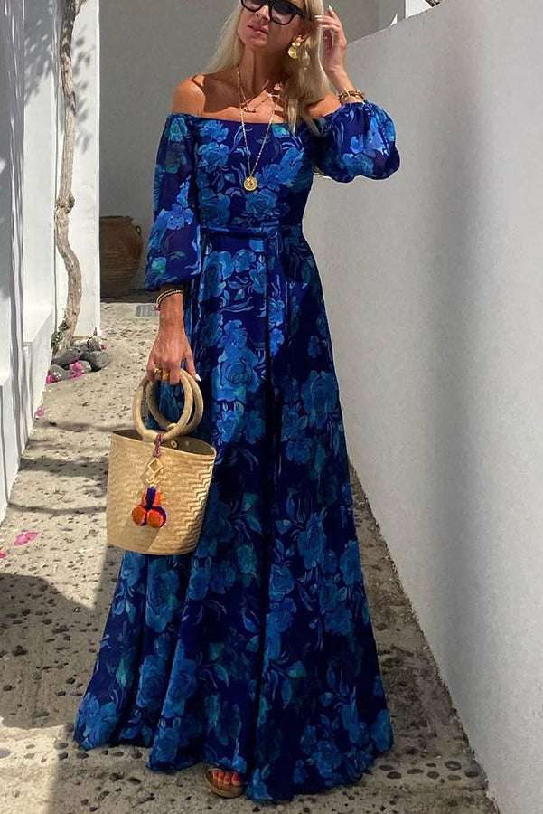Duttini | Feminine Wedding Guest Floral Off Shoulder Maxi Dress Evening