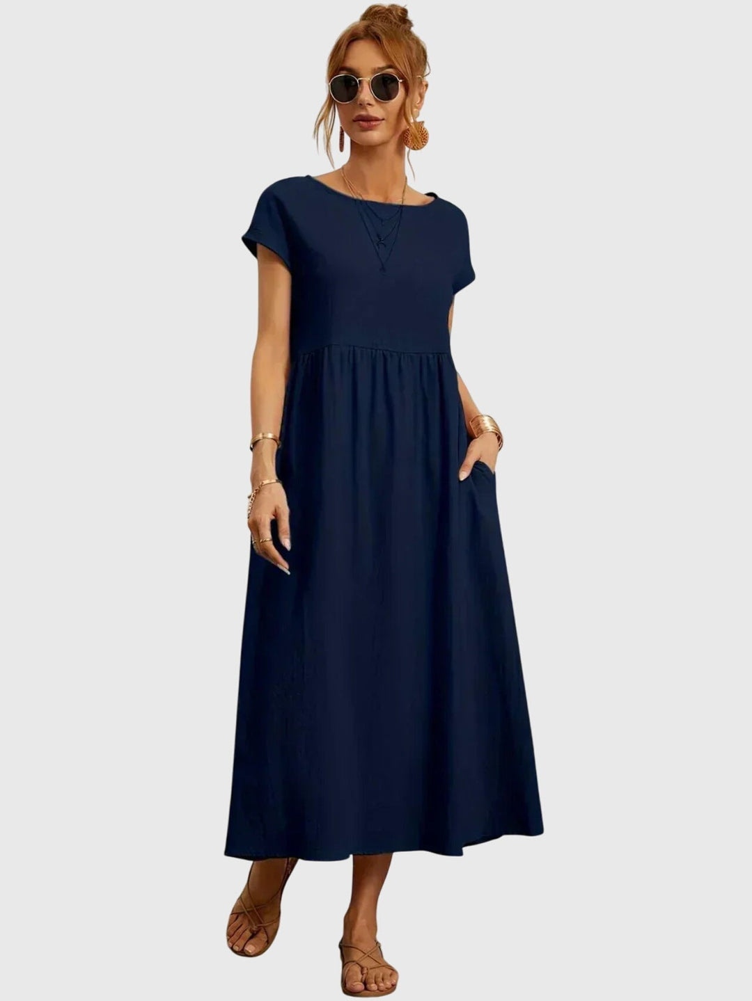 Duttini | Casual Pocket Dress for Women in Cotton Blend, Relaxed Fit, Navy