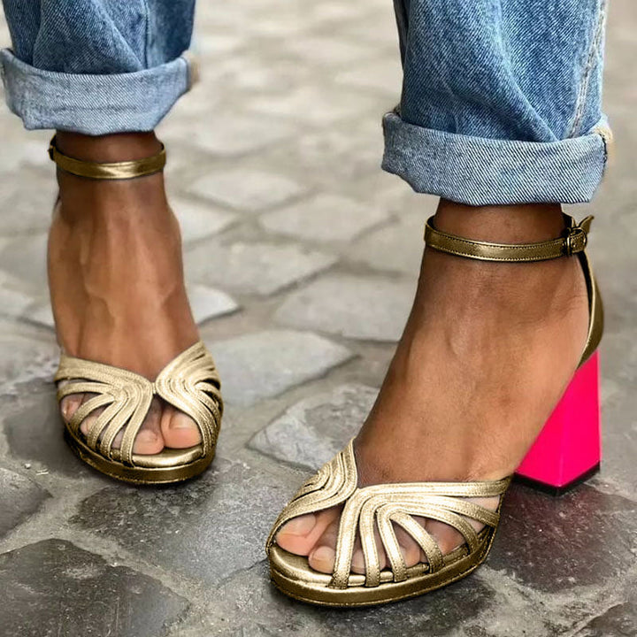 Duttini | Supportive Open Toe Ankle Strap Block Heel