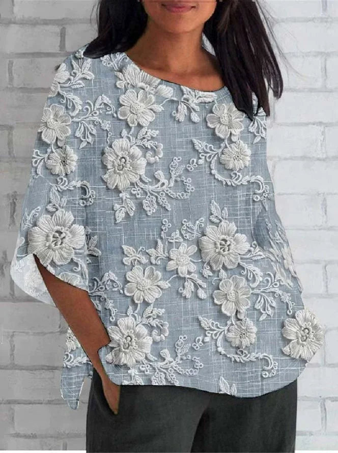 Duttini | Vintage Floral Relaxed Blouse with a Timeless Finish
