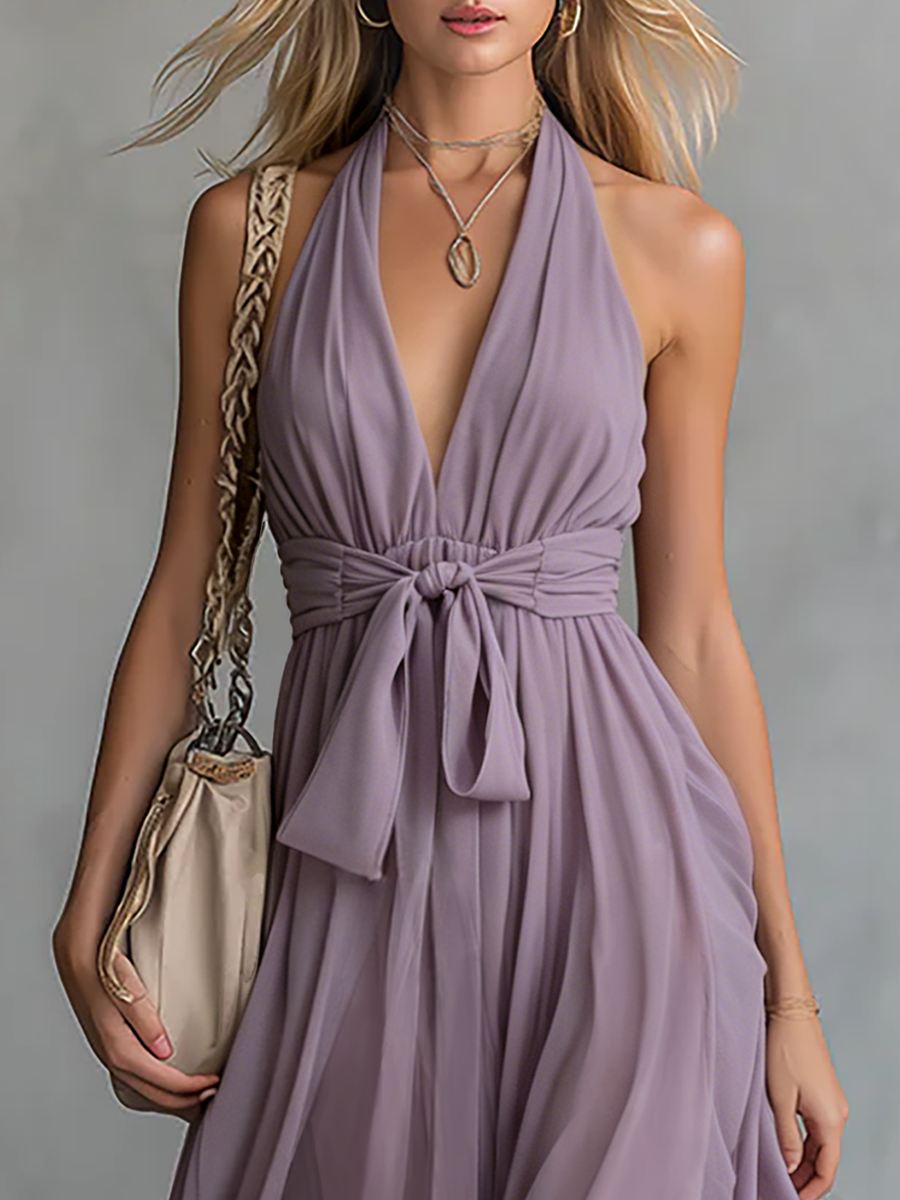 Duttini | Chiffon Halter Neck Elegant Evening Dress