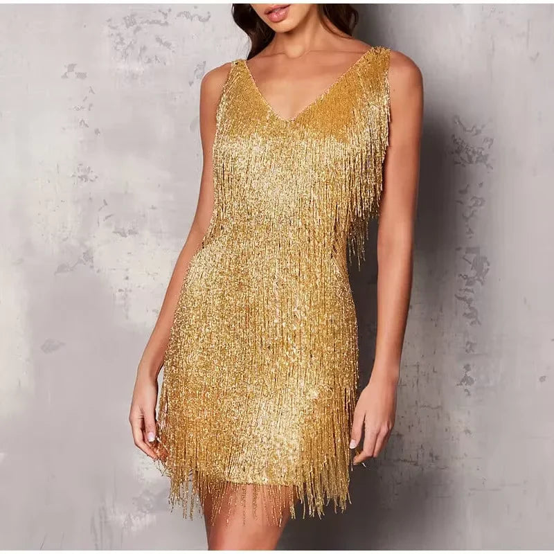 Duttini | Romantic Fringe Embellished Mini Dress With Feathered Hem
