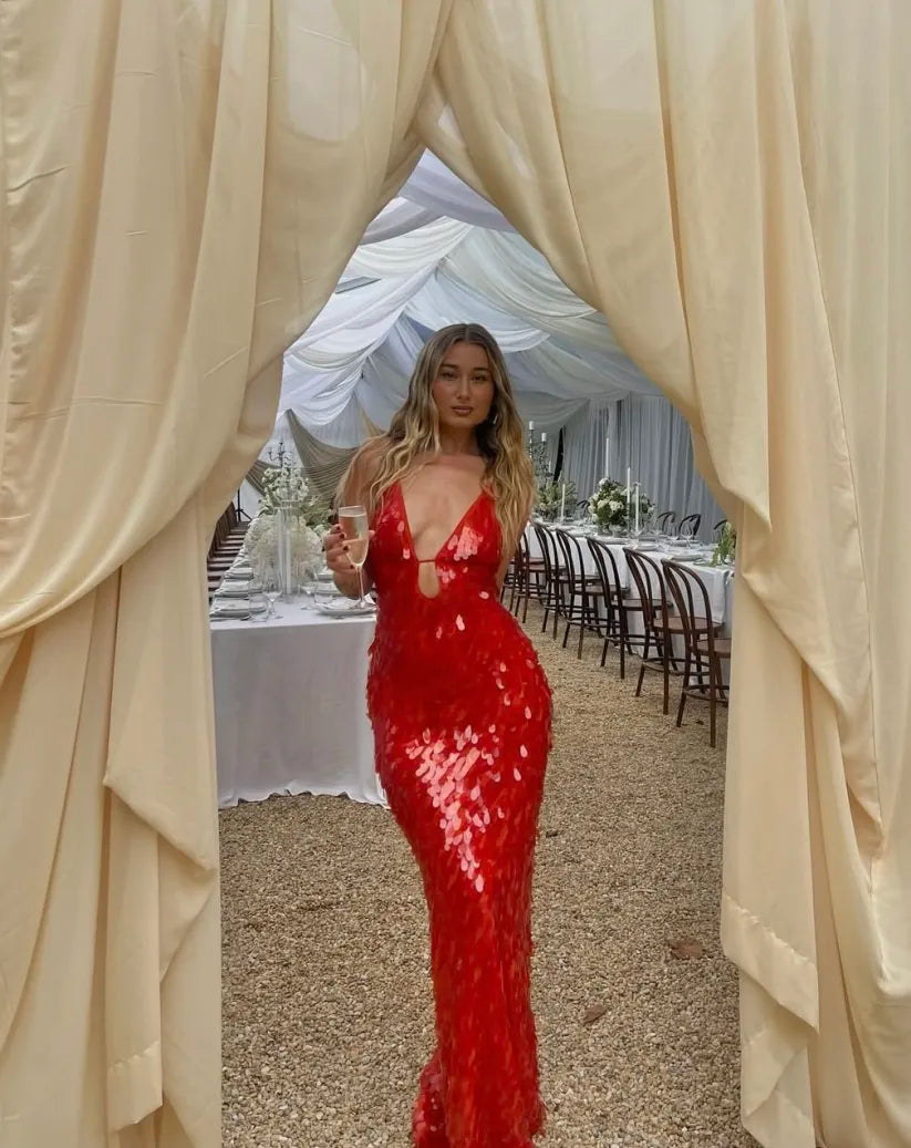 Duttini | Luxe Wedding Guest Sequin Backless Dress for Every Occasion
