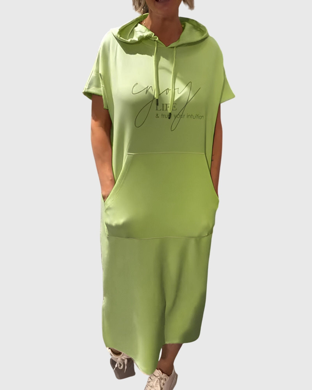 Duttini | Casual Hoodie Dress for Women in Cotton Blend, Relaxed Fit, Gray