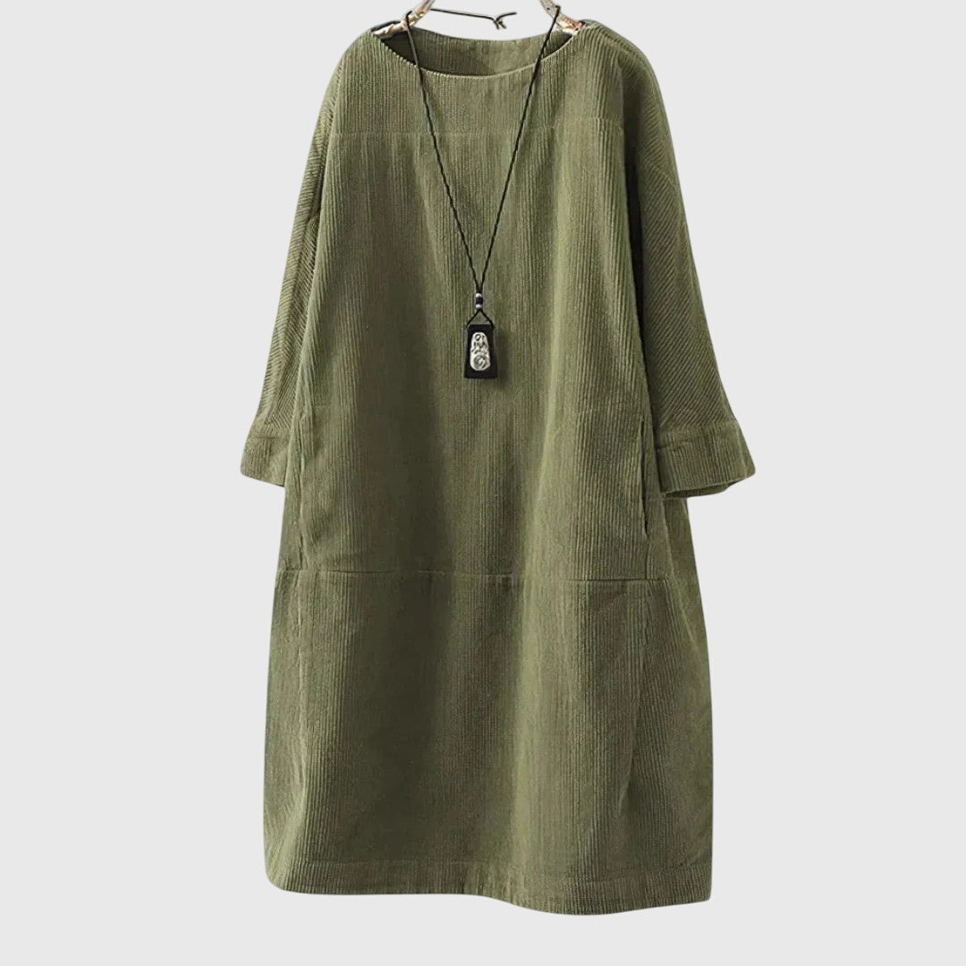 Duttini | Relaxed Corduroy Midi Dress for Women in Green