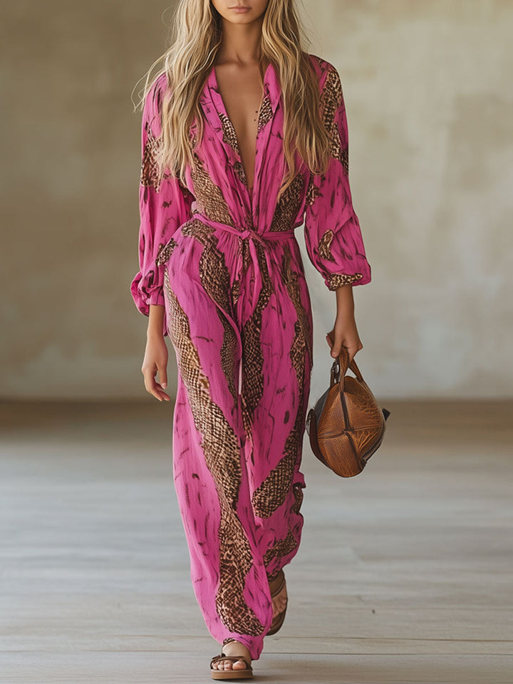 Duttini | Elegant Leopard Print Long Sleeve Jumpsuit for Every Occasion