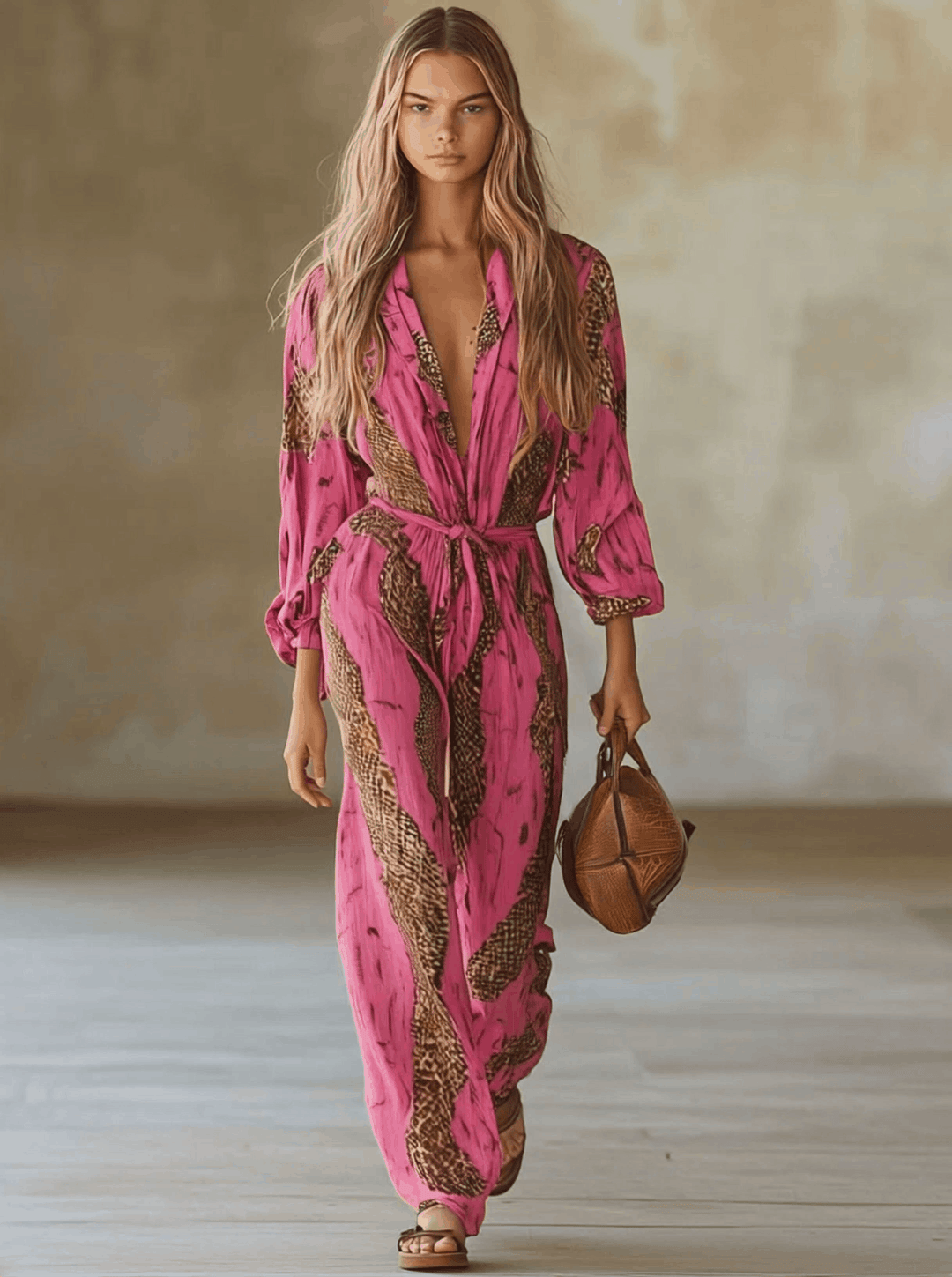 Duttini | Elegant Leopard Print Long Sleeve Jumpsuit for Every Occasion
