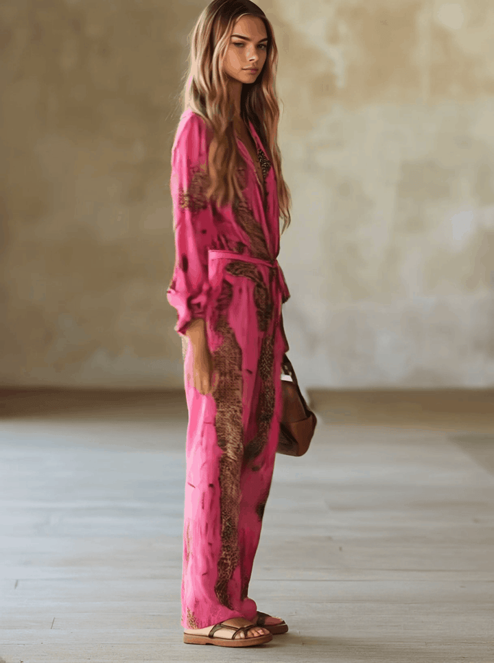 Duttini | Elegant Leopard Print Long Sleeve Jumpsuit for Every Occasion