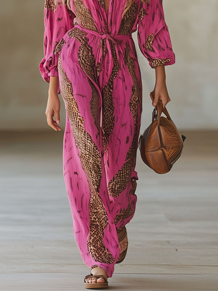 Duttini | Elegant Leopard Print Long Sleeve Jumpsuit for Every Occasion