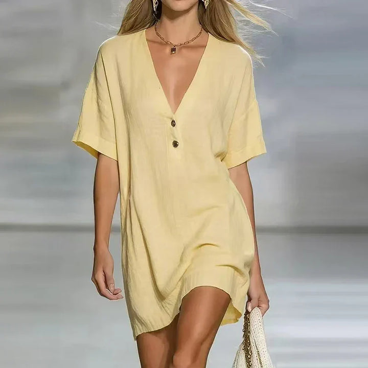 Duttini | Refined V Neck Short Sleeve Shirt Dress