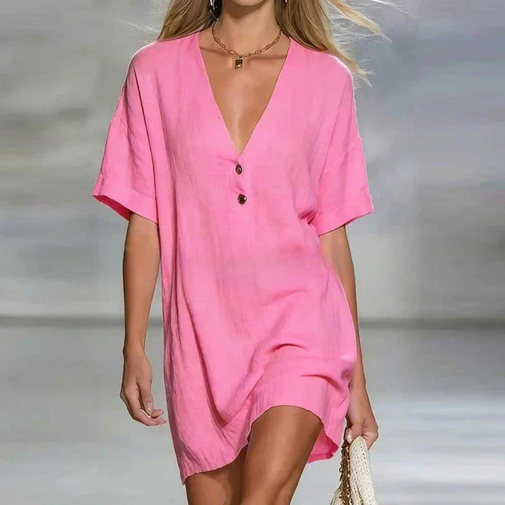 Duttini | Refined V Neck Short Sleeve Shirt Dress