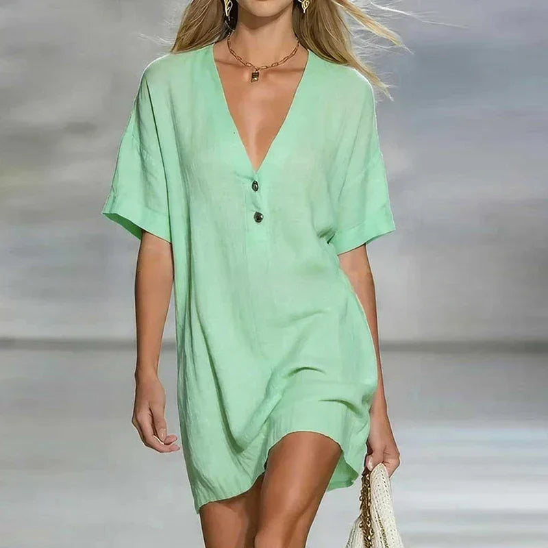 Duttini | Refined V Neck Short Sleeve Shirt Dress