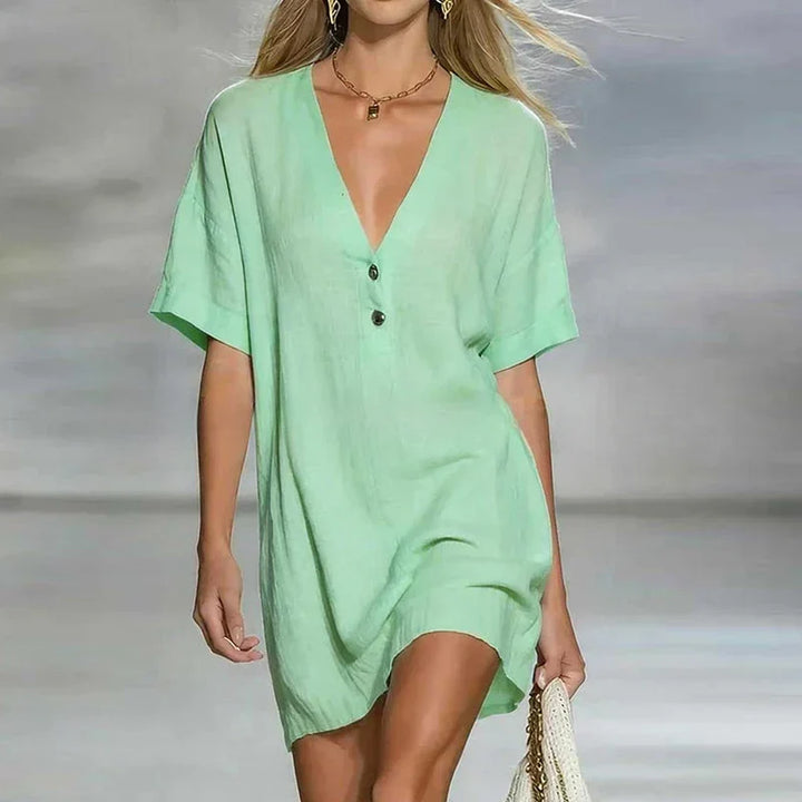 Duttini | Refined V Neck Short Sleeve Shirt Dress