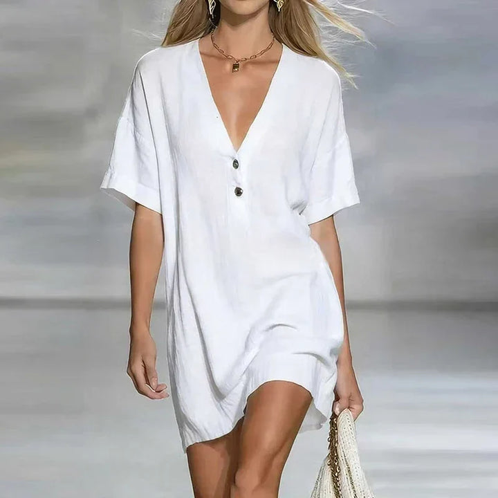 Duttini | Refined V Neck Short Sleeve Shirt Dress