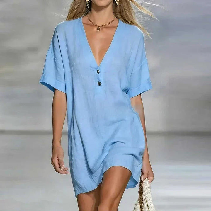 Duttini | Refined V Neck Short Sleeve Shirt Dress