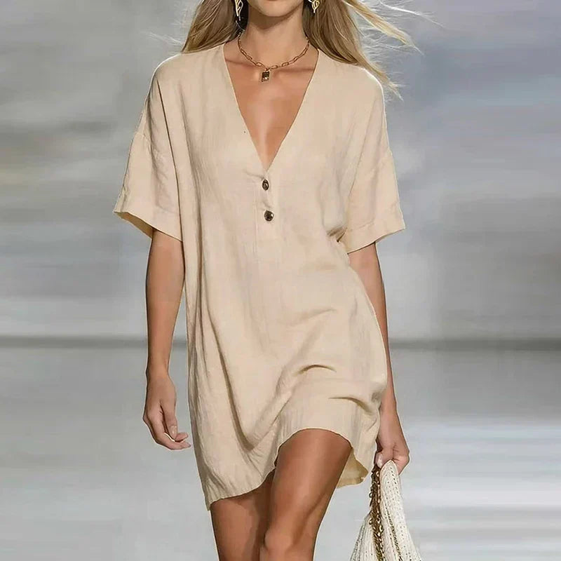 Duttini | Refined V Neck Short Sleeve Shirt Dress