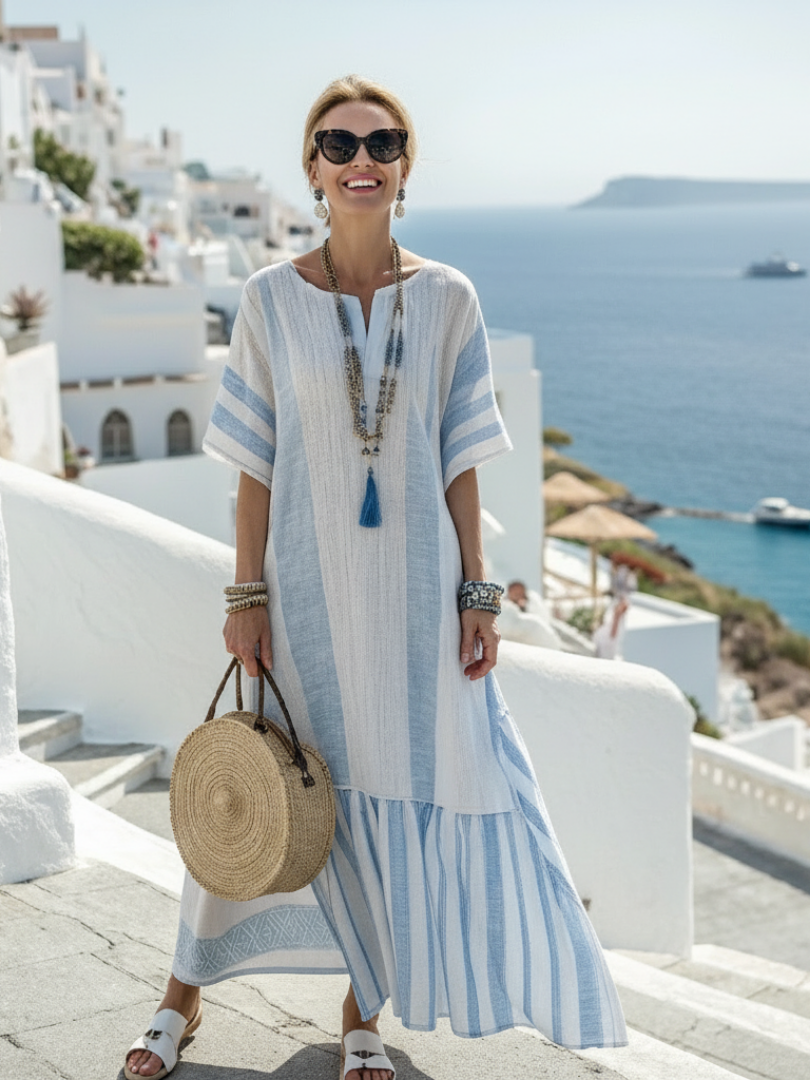 Duttini | Refined Striped Short Sleeve Maxi Dress with a Timeless Finish