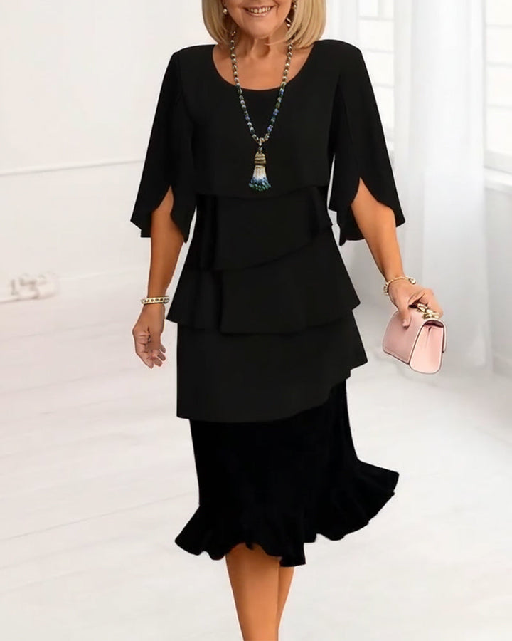 Duttini | Romantic Ruffle Tiered Midi Dress with Graceful Drape