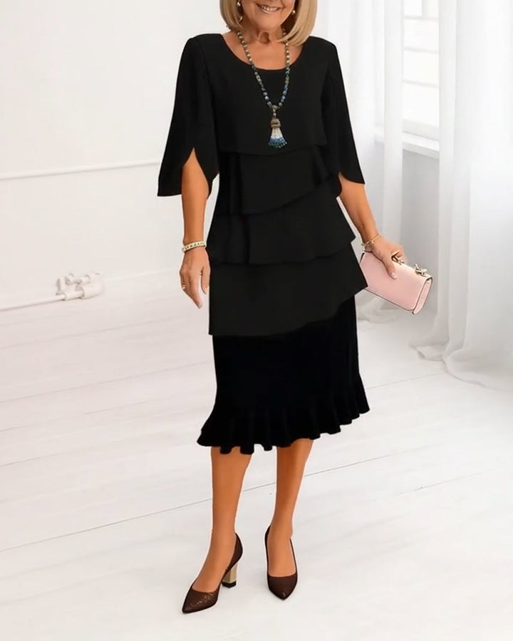 Duttini | Romantic Ruffle Tiered Midi Dress with Graceful Drape