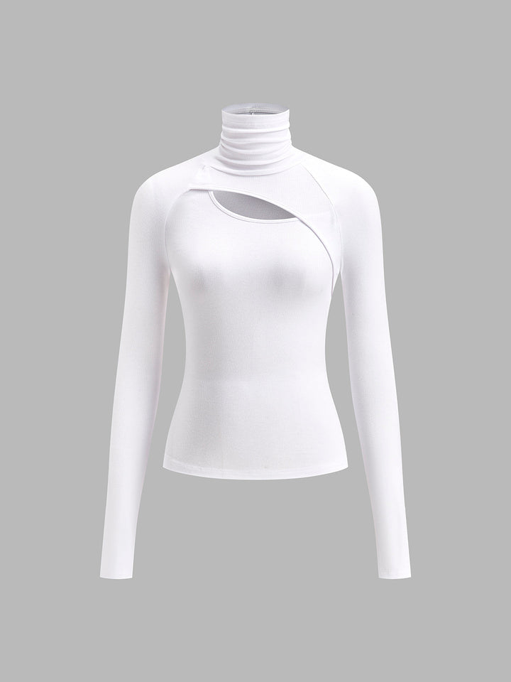 Duttini | Feminine Turtleneck Cutout Top Long Sleeve Fitted Going Out Top