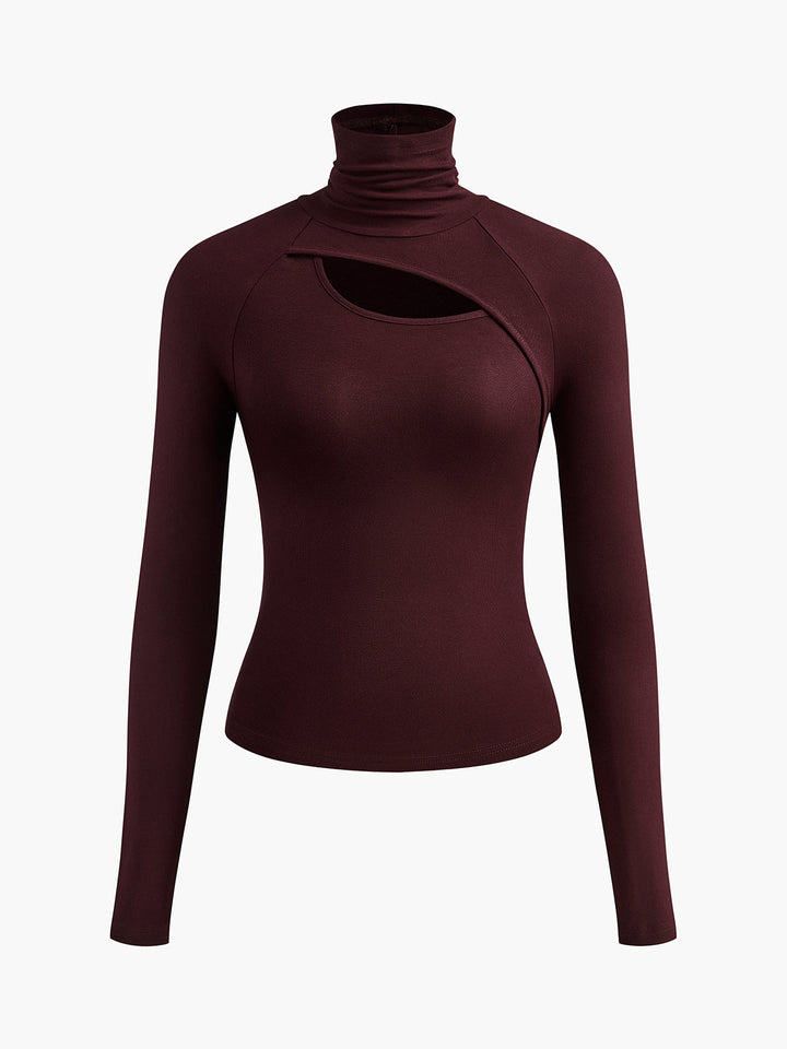 Duttini | Feminine Turtleneck Cutout Top Long Sleeve Fitted Going Out Top