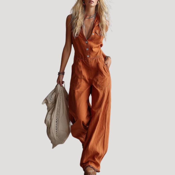 Duttini | Luxe Button Front Wide Leg Jumpsuit with Graceful Drape