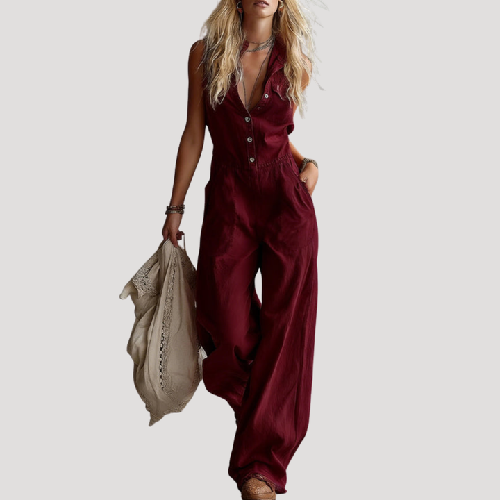Duttini | Luxe Button Front Wide Leg Jumpsuit with Graceful Drape