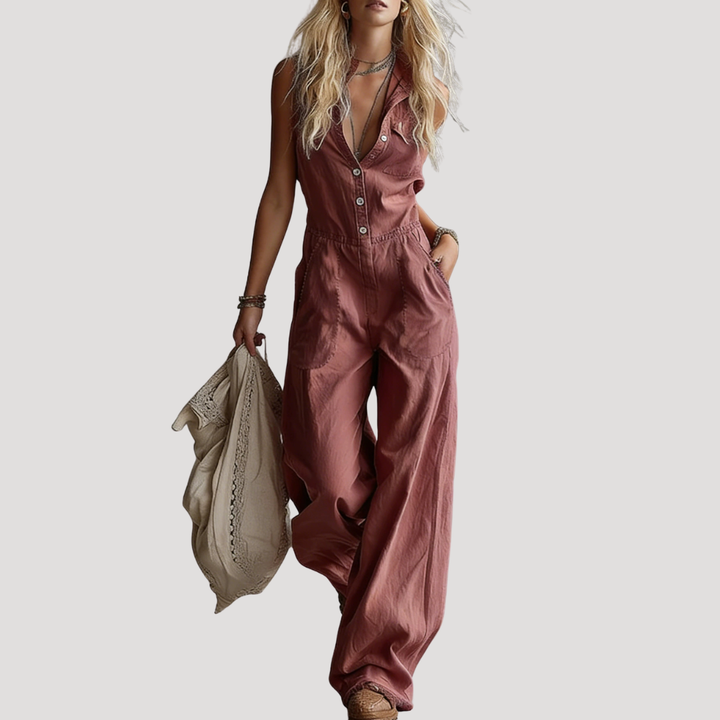 Duttini | Luxe Button Front Wide Leg Jumpsuit with Graceful Drape