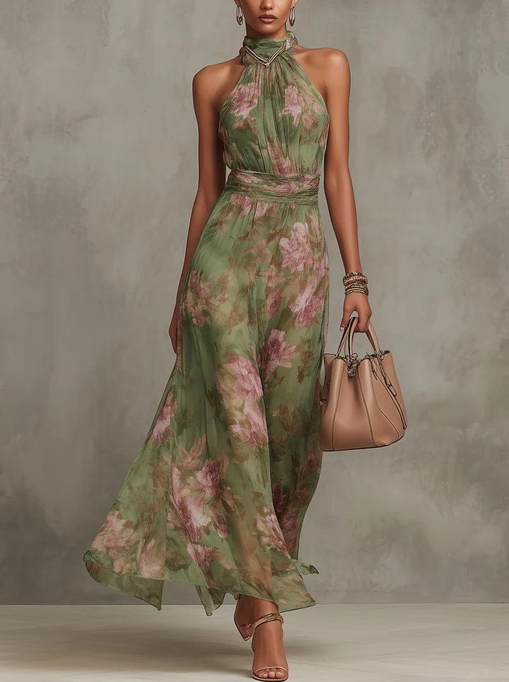 Duttini | Romantic Floral Halter Neck Maxi Dress for a Polished Look