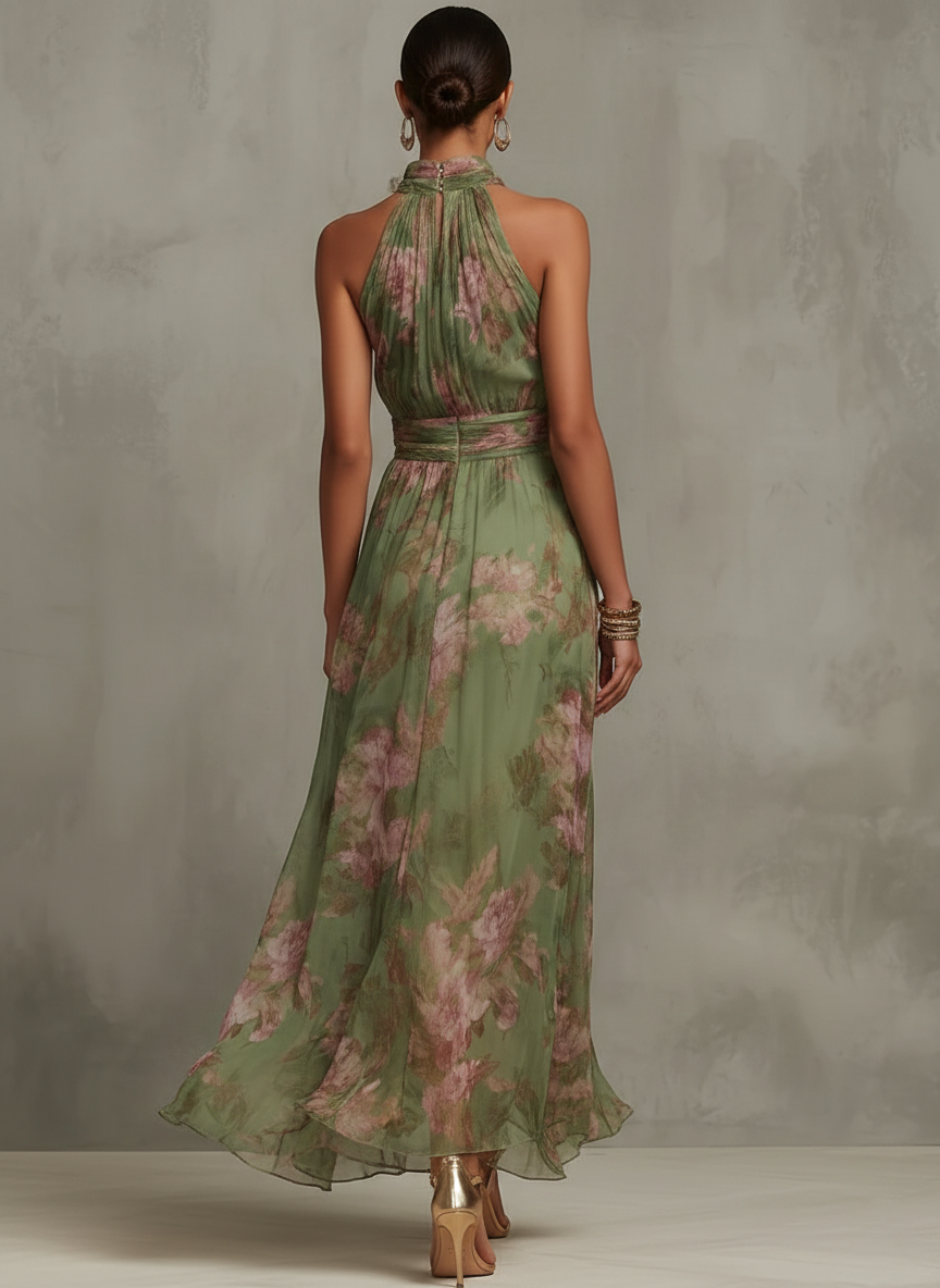 Duttini | Romantic Floral Halter Neck Maxi Dress for a Polished Look