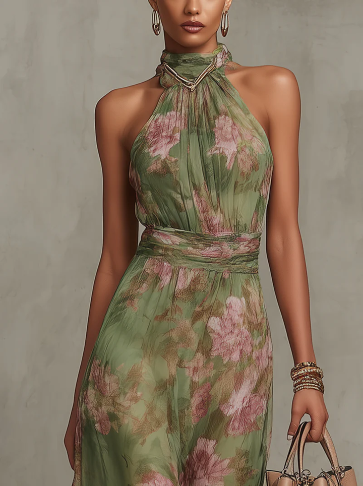 Duttini | Romantic Floral Halter Neck Maxi Dress for a Polished Look