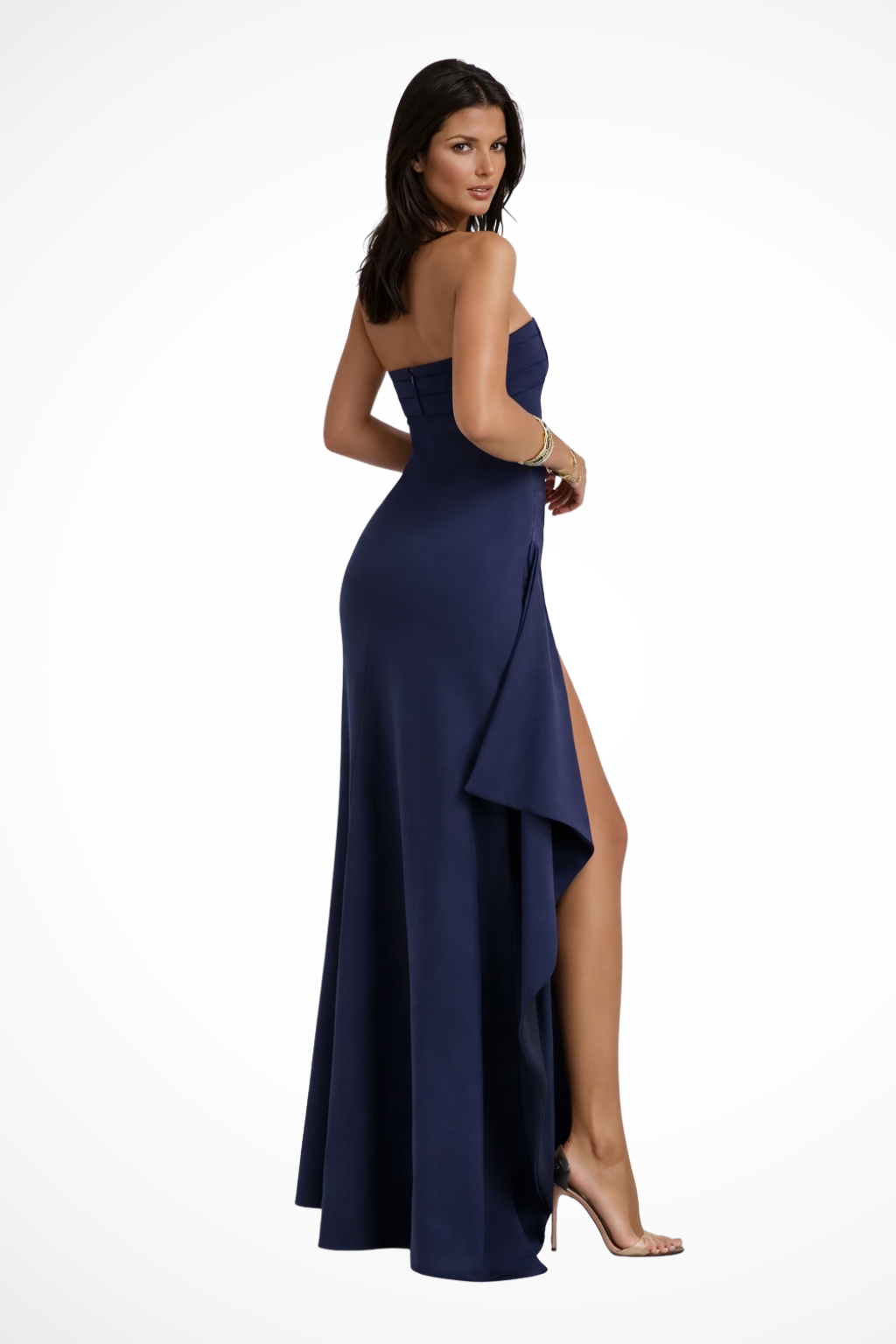 Duttini | Feminine Strapless Evening Maxi Dress With Side Slit