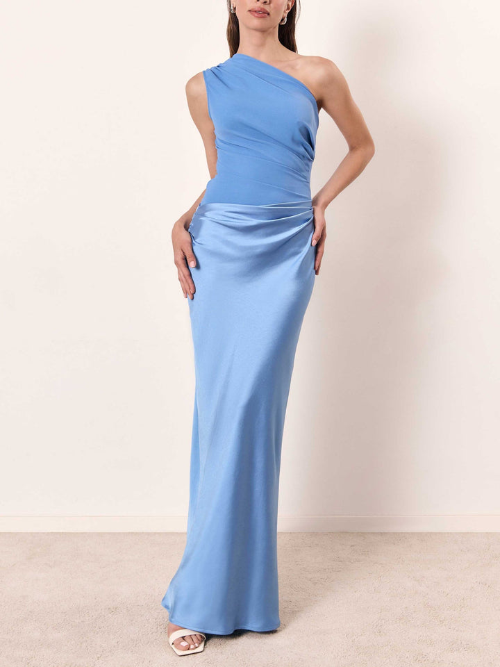 Duttini | Elegant One Shoulder Neck Pleated Party Maxi Dress