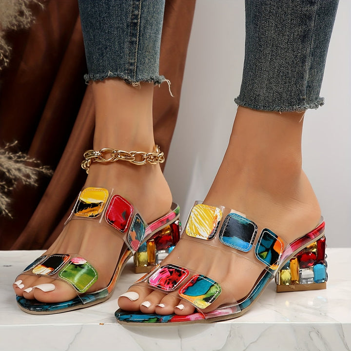 Duttini | Cushioned Open Toe Decorative Block Heel