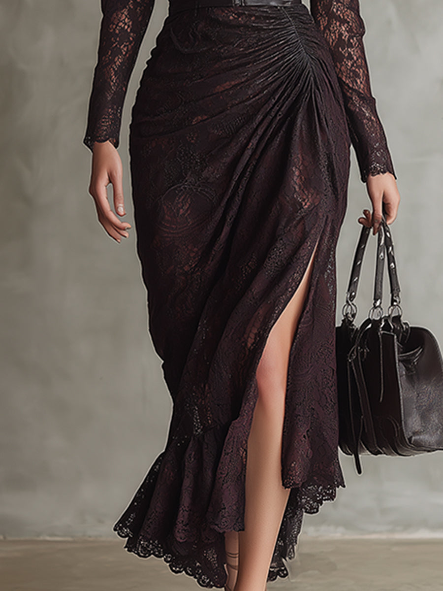 Duttini | Red Faux Leather Evening Dress