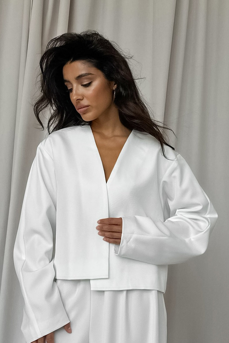 Duttini | Solid V-neck Cardigan and Tapered Two Piece Set