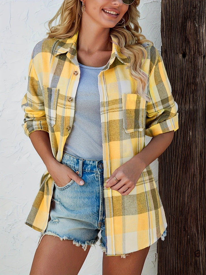 Duttini | Elegant Oversized Plaid Flannel Button-Down Shirt