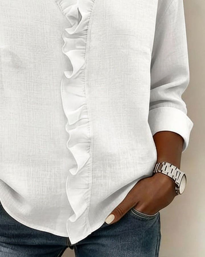 Duttini | Luxe Ruffle V-Neck Long Sleeve Blouse Spring Top