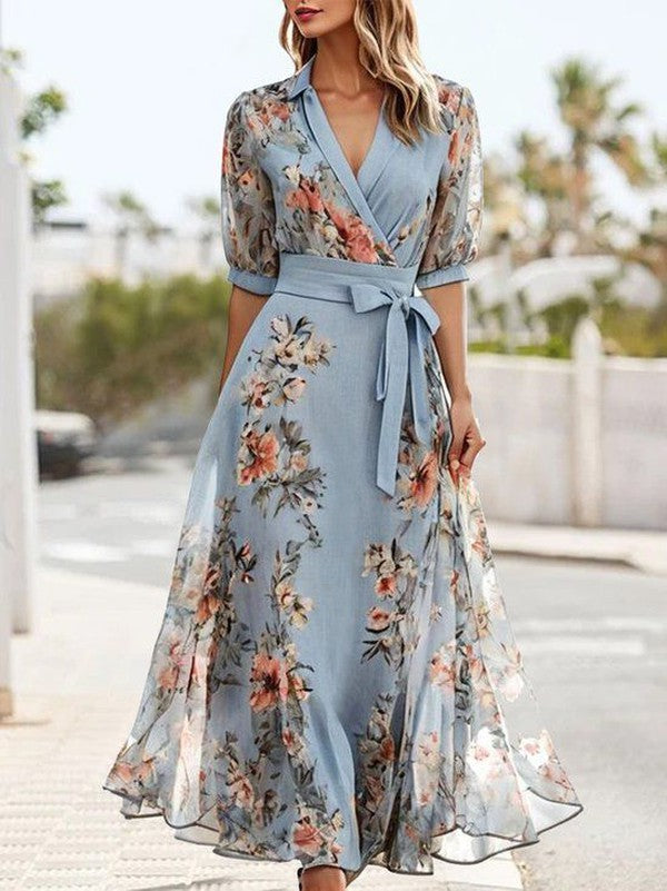 Duttini | Feminine V-Neck Midi Dress with Graceful Drape