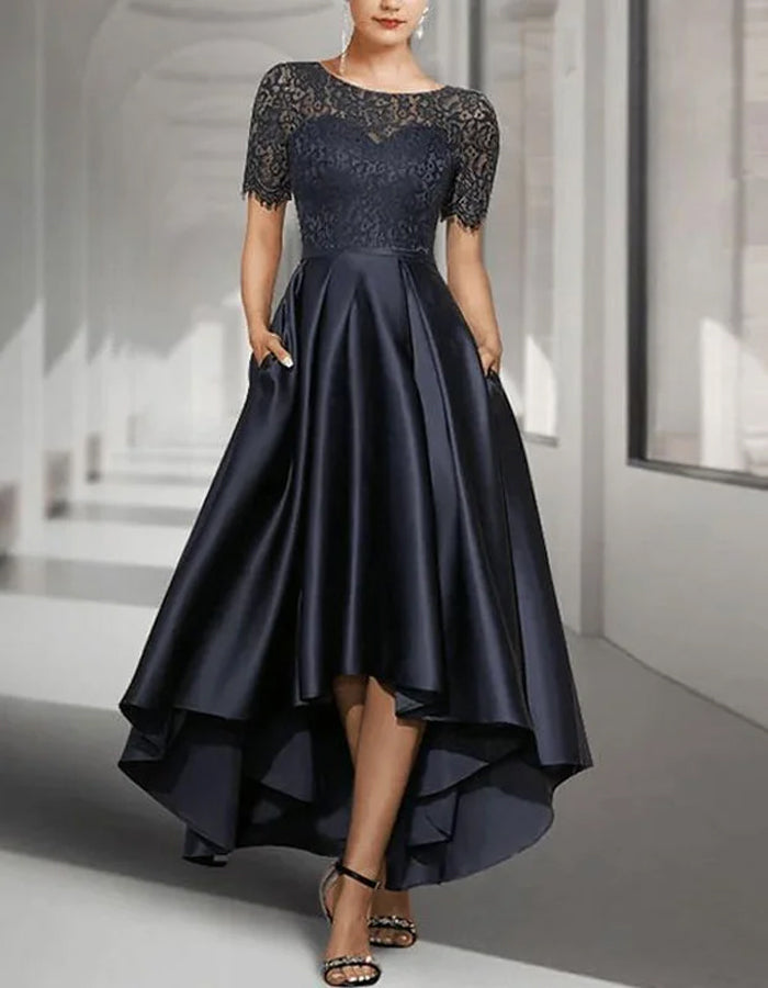 Duttini | Satin Round Neck Two-Piece Short Dress