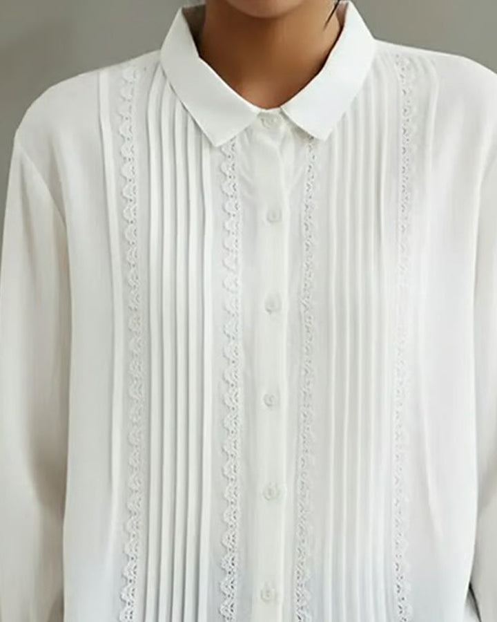 Duttini | Statement Lace Trim Button-Up Long Sleeve Blouse