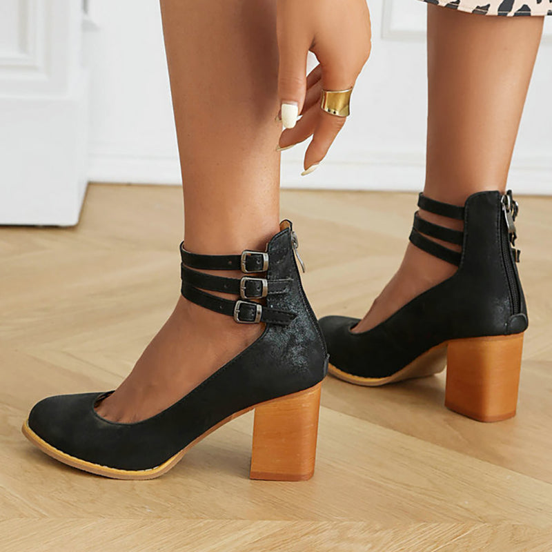 Duttini | Premium Smooth Sandals With Ankle Strap And Thick Heel